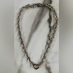 Tiffany & Co 18K Gold 925 Sterling Silver Continuous Heart Link necklace 68 Gr